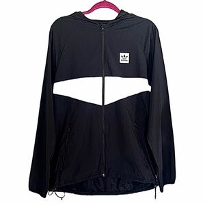 Adidas Classic Black Zip-Up Hooded Windbreaker